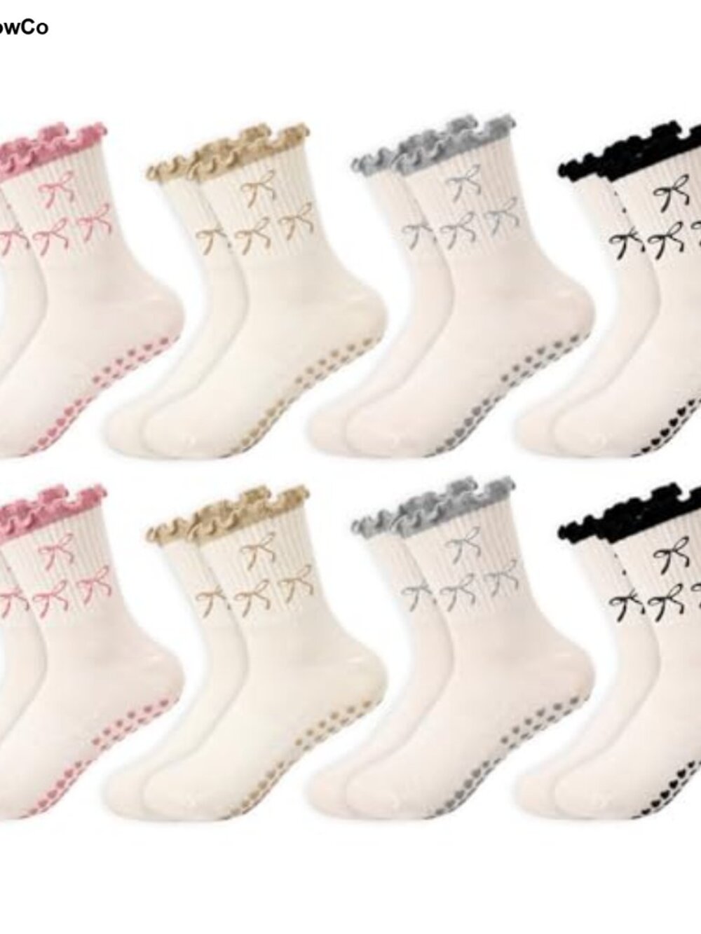 8 Pairs Women's Pilates Socks Non-Slip Yoga Grip Socks Ruffle Bow Coquette